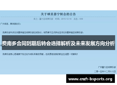 费南多合同到期后转会选择解析及未来发展方向分析